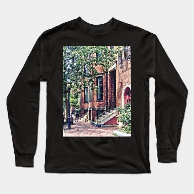 Boston MA - Walking the Dog on Mount Vernon Street Long Sleeve T-Shirt by SusanSavad